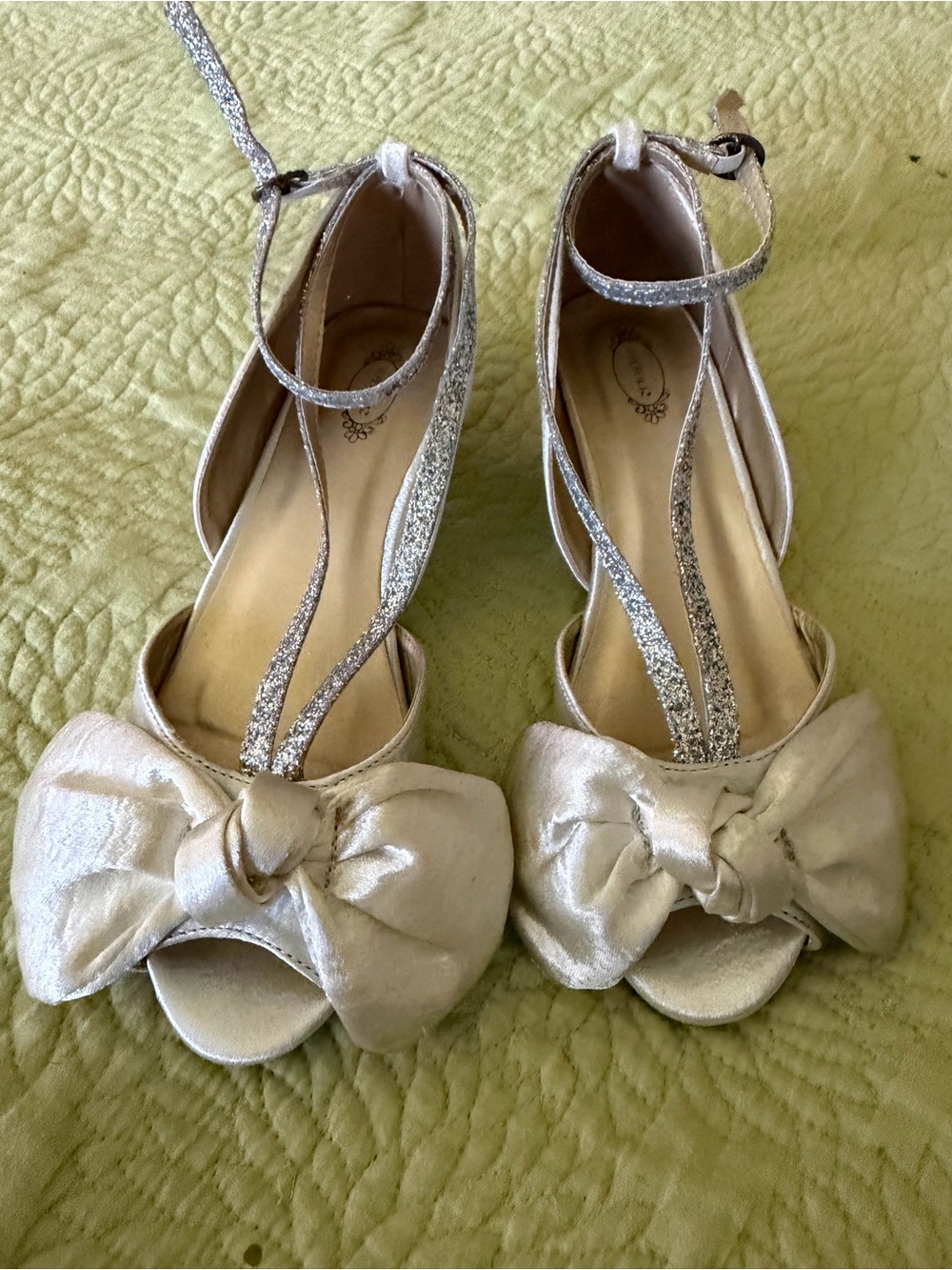 Girls' Joyfolie Silver Bow Peep-Toe Dress Shoes with Ankle Strap